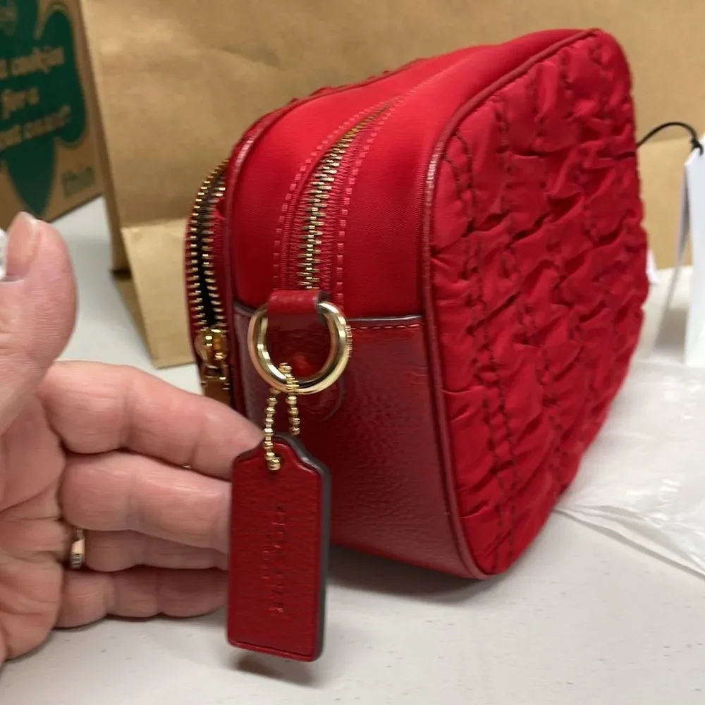 Coach Red Court Crossbody With Ruching Bag - Picture 10 of 10